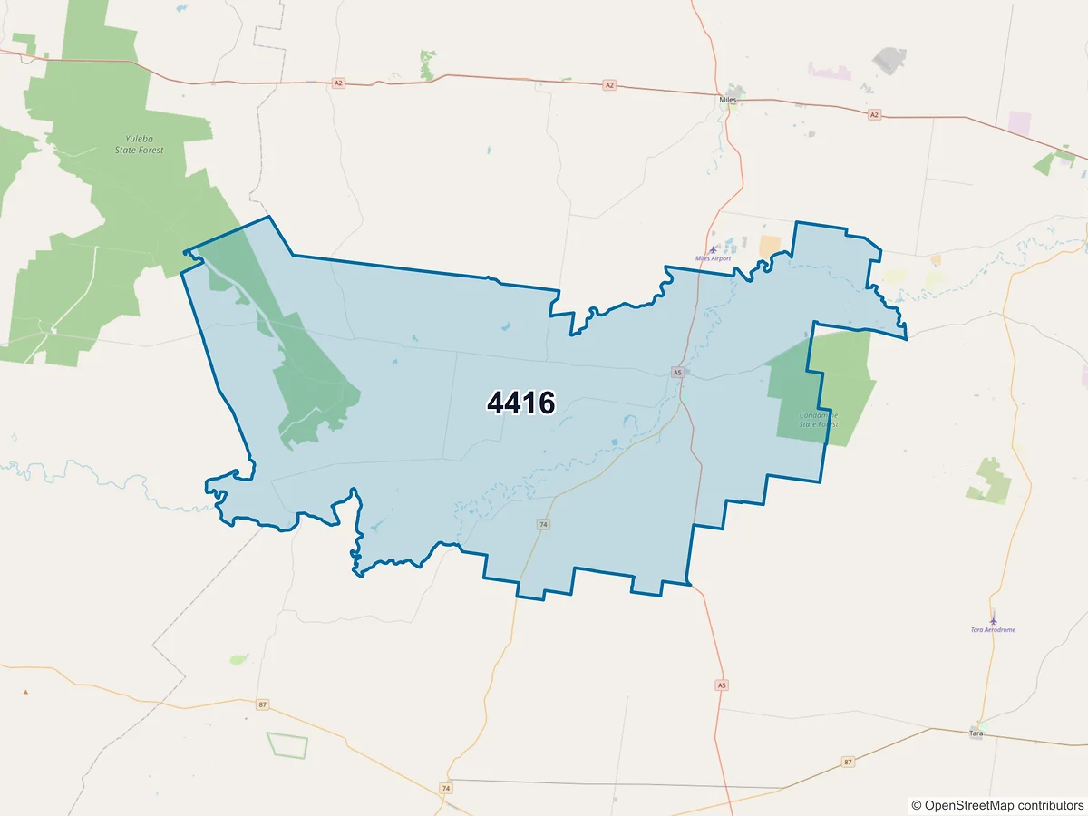 Map of postcode 4416 — Condamine, QLD, Australia