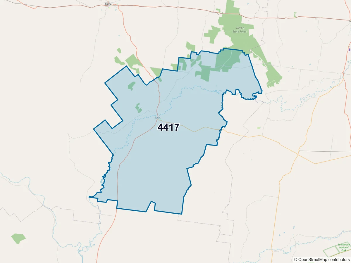 Map of postcode 4417 — Surat, QLD, Australia