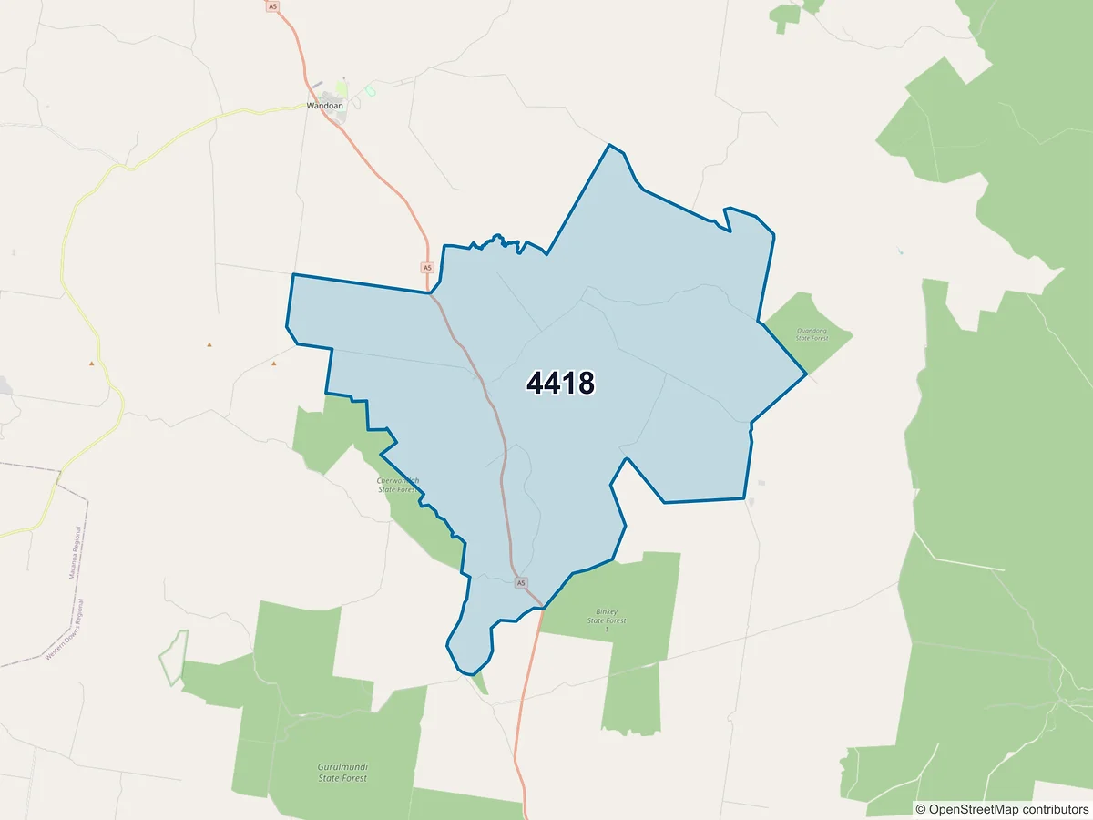 Map of postcode 4418 — Guluguba, QLD, Australia