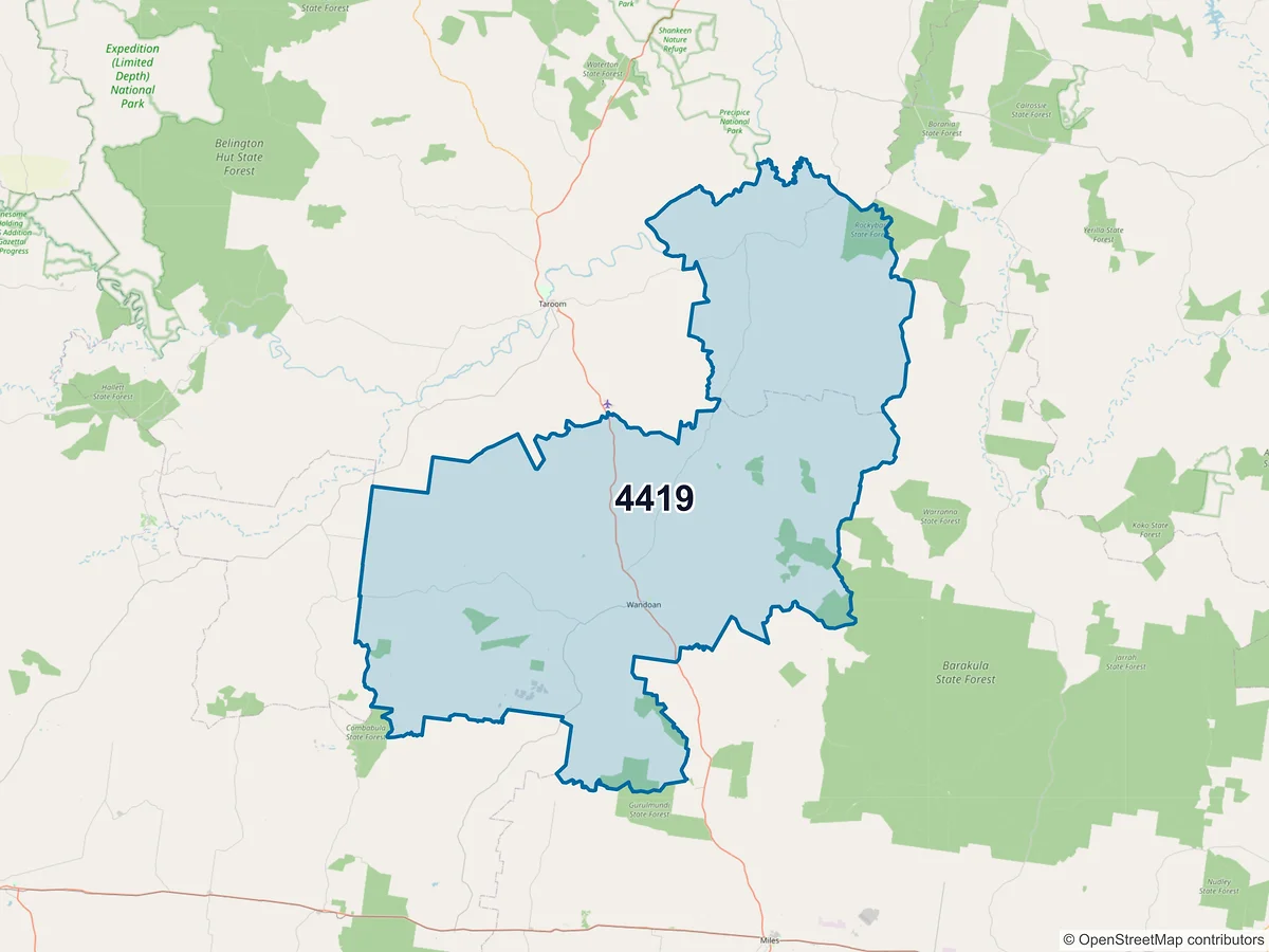 Map of postcode 4419 — Wandoan, QLD, Australia