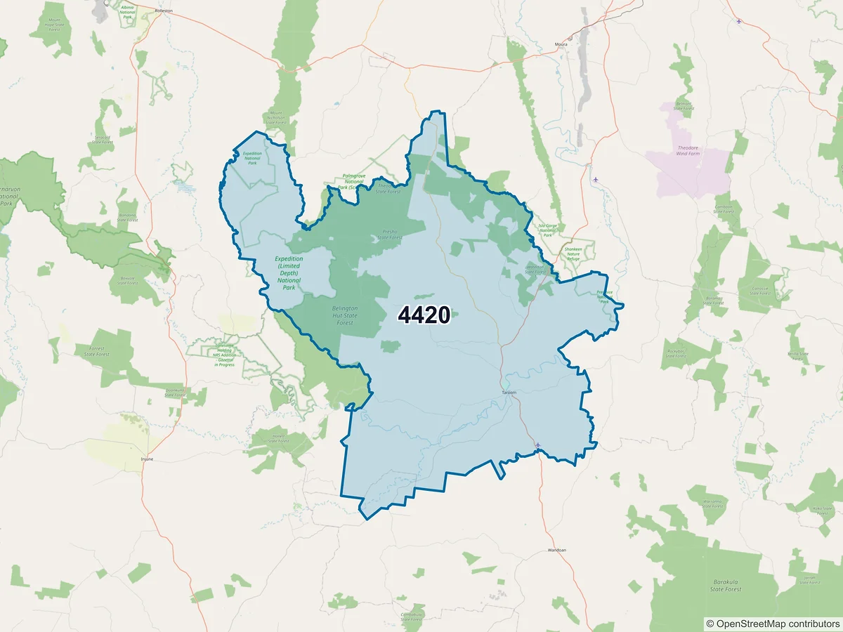 Map of postcode 4420 — Taroom, QLD, Australia