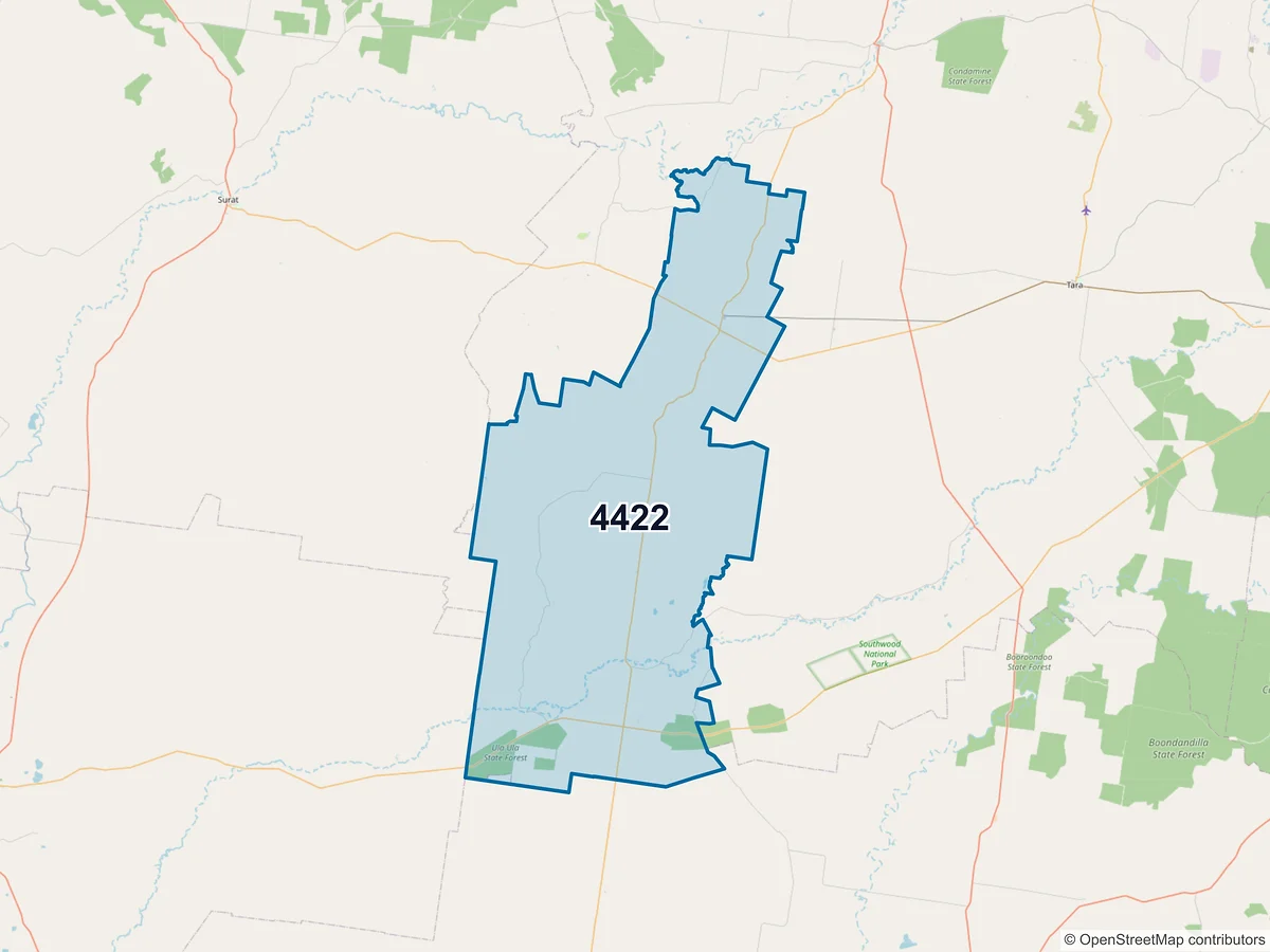 Map of postcode 4422 — Meandarra, QLD, Australia