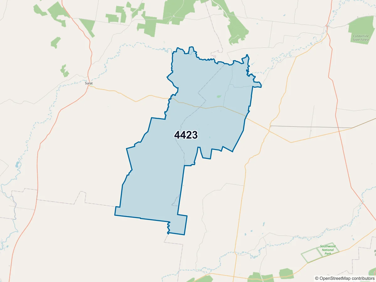 Map of postcode 4423 — Glenmorgan, QLD, Australia