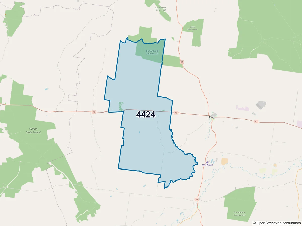Map of postcode 4424 — Drillham, QLD, Australia