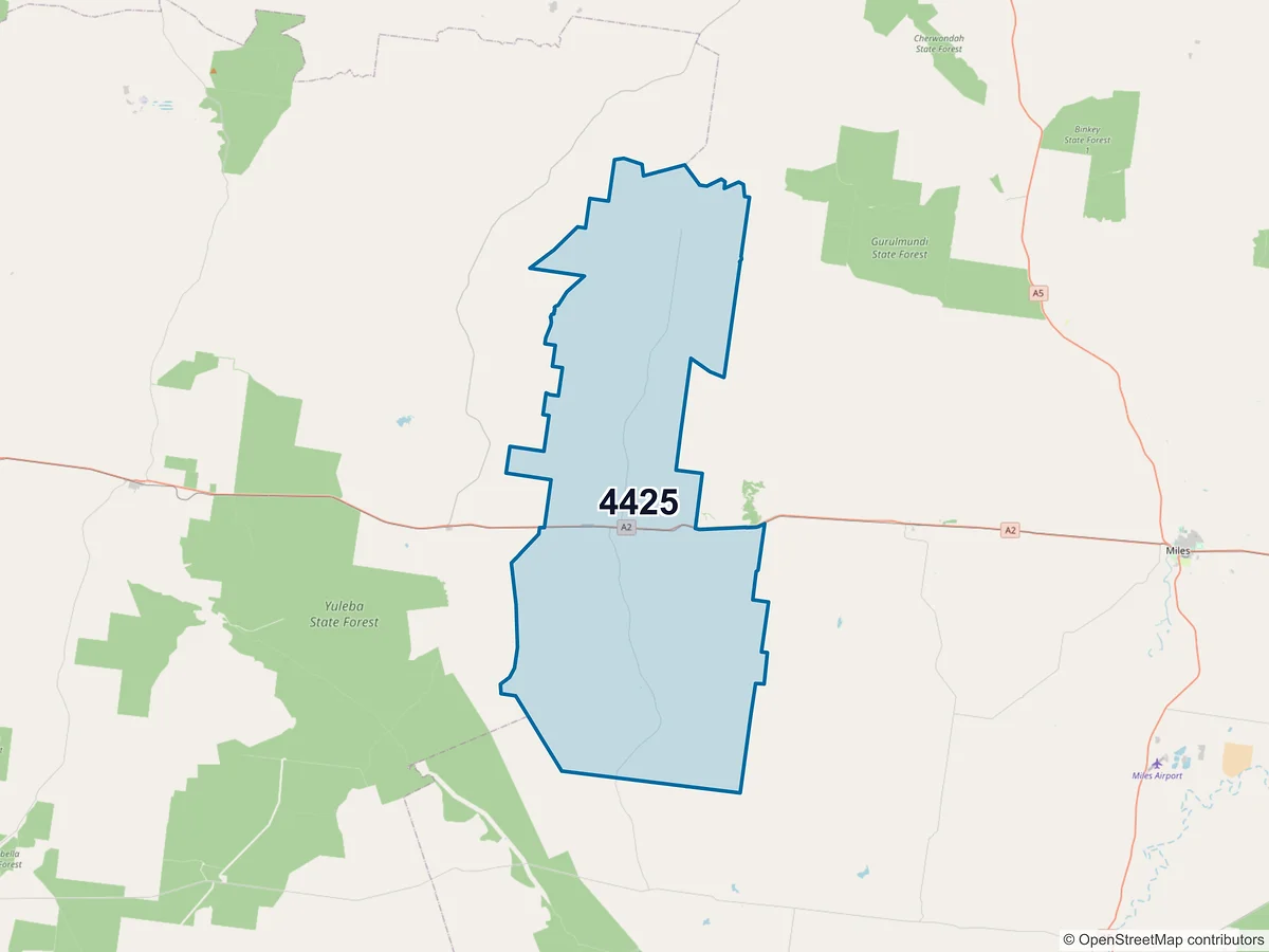 Map of postcode 4425 — Dulacca, QLD, Australia