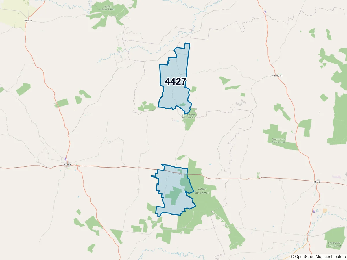 Map of postcode 4427 — Yuleba, QLD, Australia