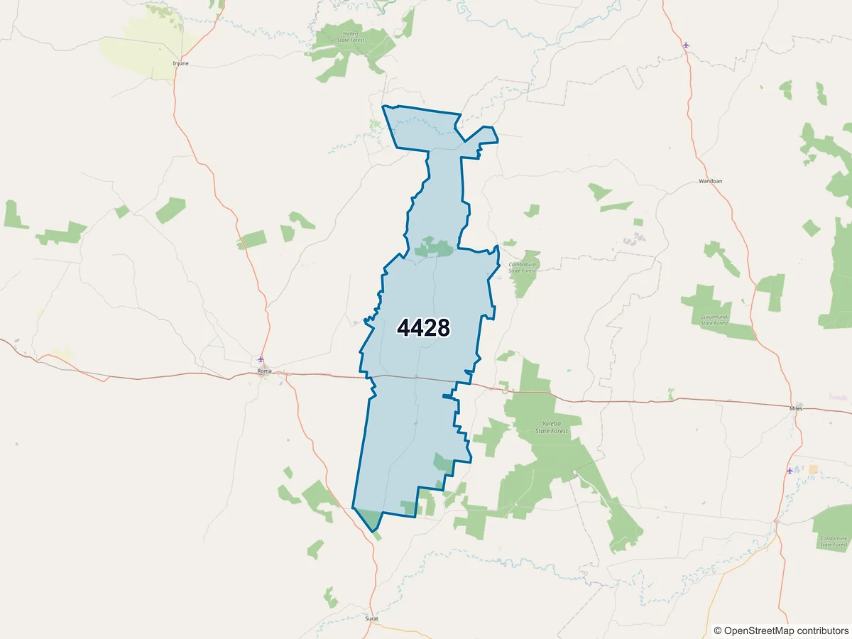 Map of postcode 4428 — Wallumbilla, QLD, Australia