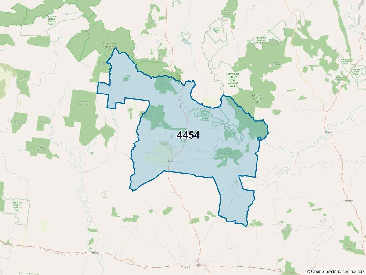 Map of postcode 4454 — Injune, QLD, Australia