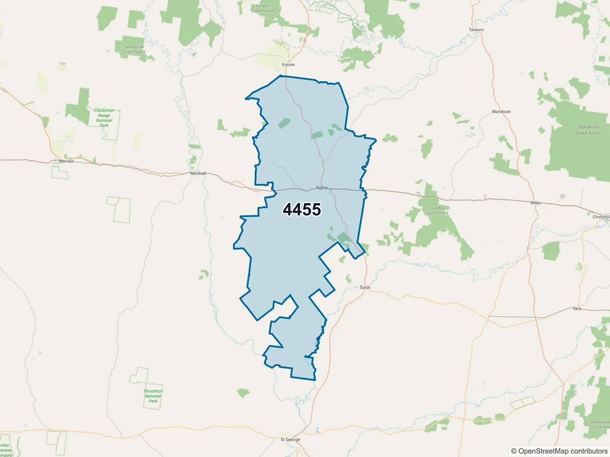 Map of postcode 4455 — Roma, QLD, Australia