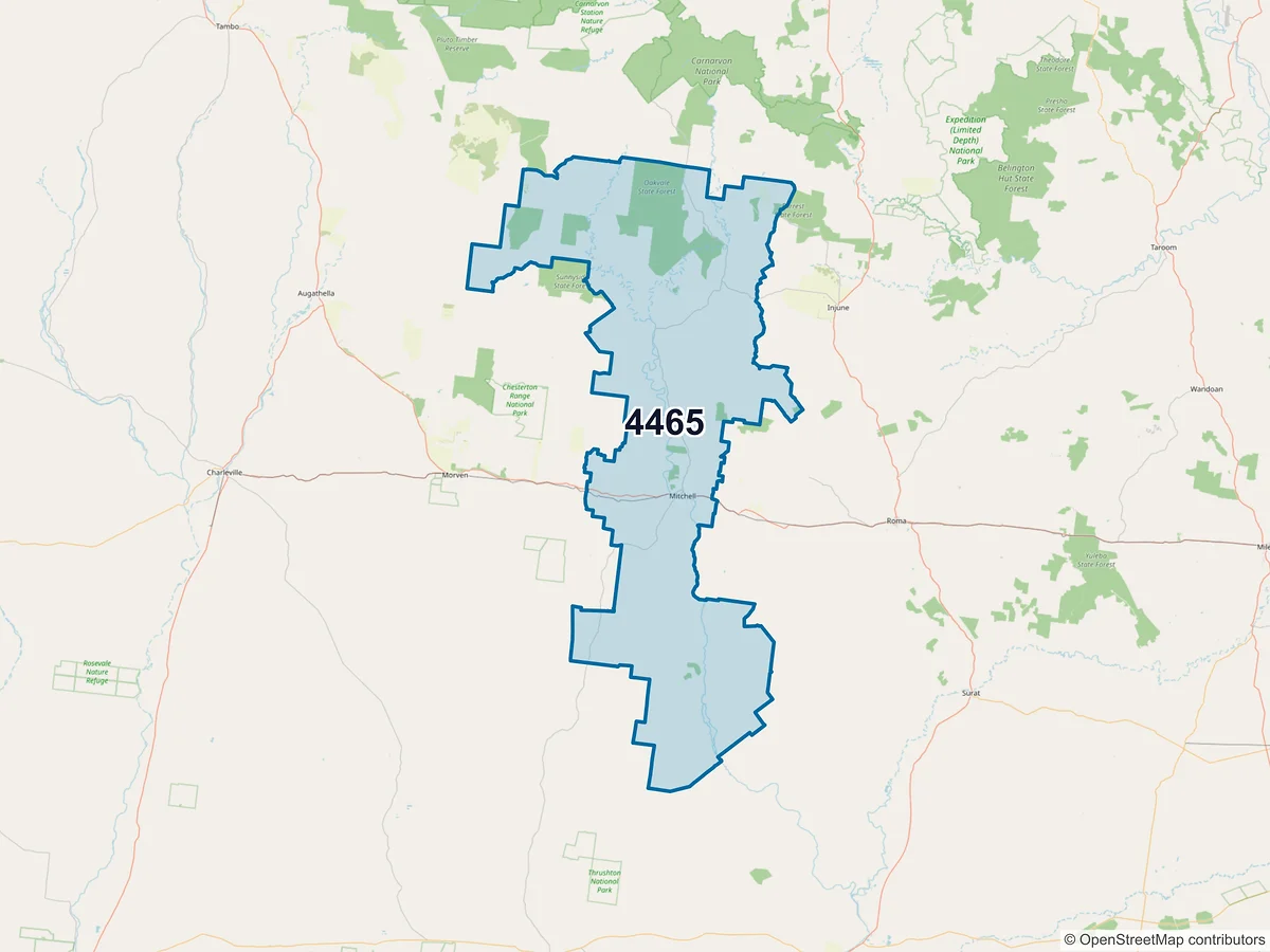 Map of postcode 4465 — Mitchell, QLD, Australia