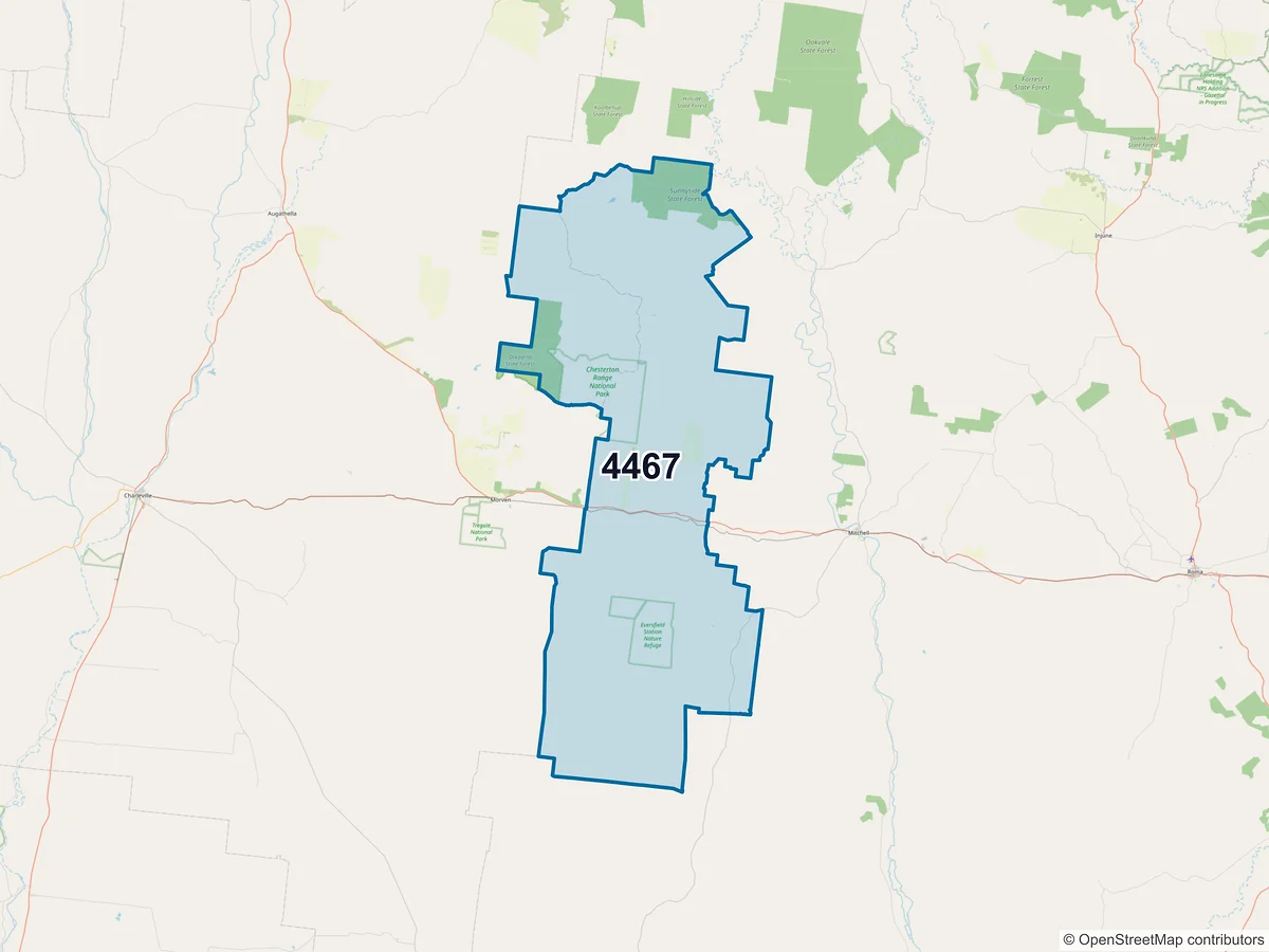 Map of postcode 4467 — Mungallala, QLD, Australia