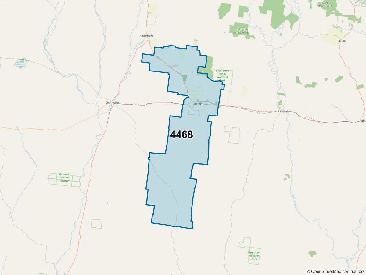 Map of postcode 4468 — Morven, QLD, Australia