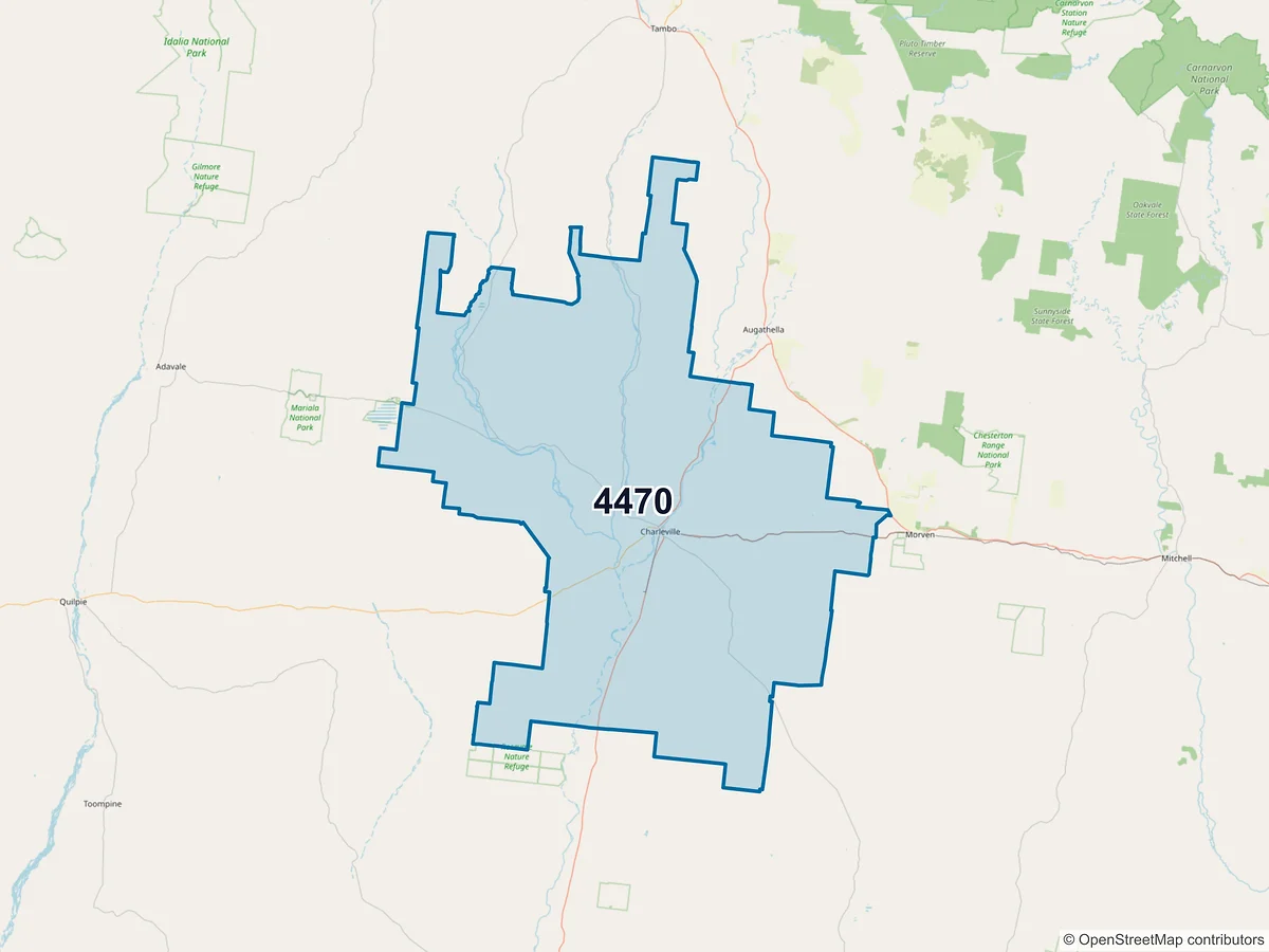 Map of postcode 4470 — Charleville, QLD, Australia