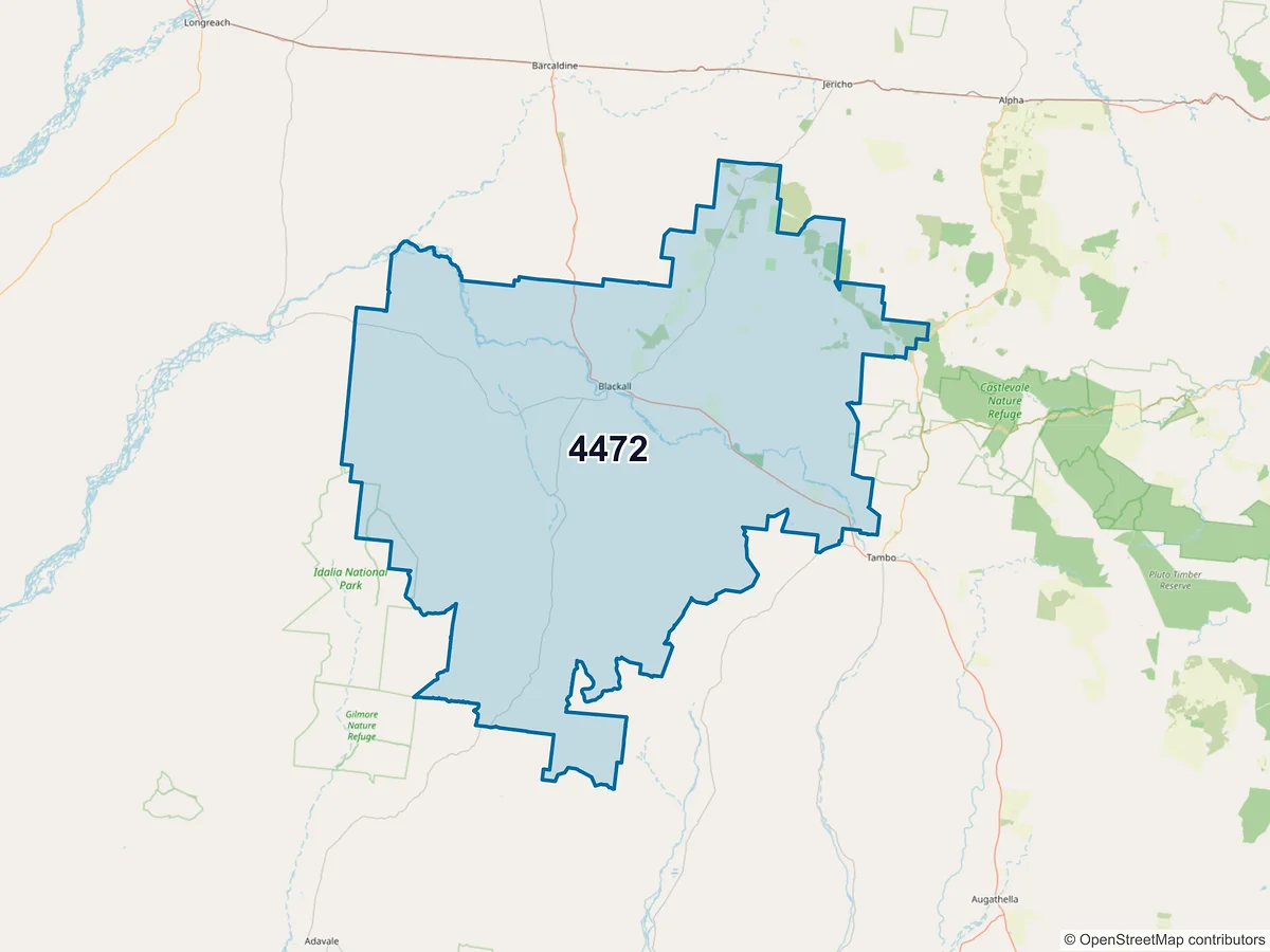 Map of postcode 4472 — Blackall, QLD, Australia
