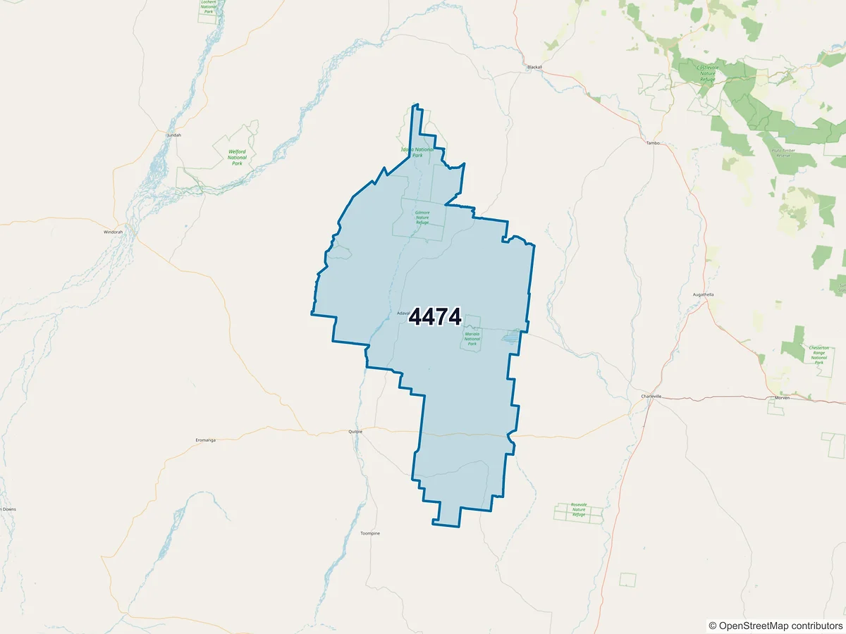 Map of postcode 4474 — Adavale, QLD, Australia
