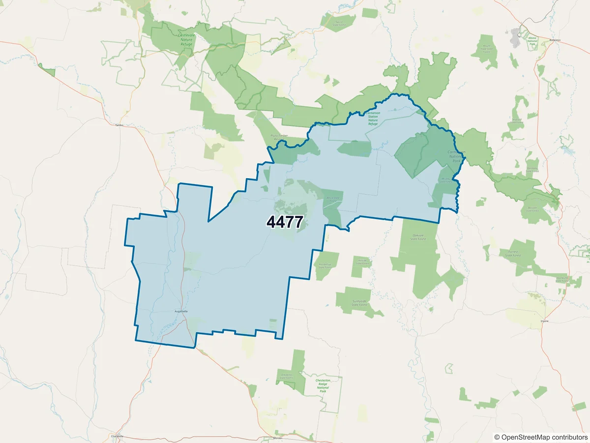 Map of postcode 4477 — Augathella, QLD, Australia