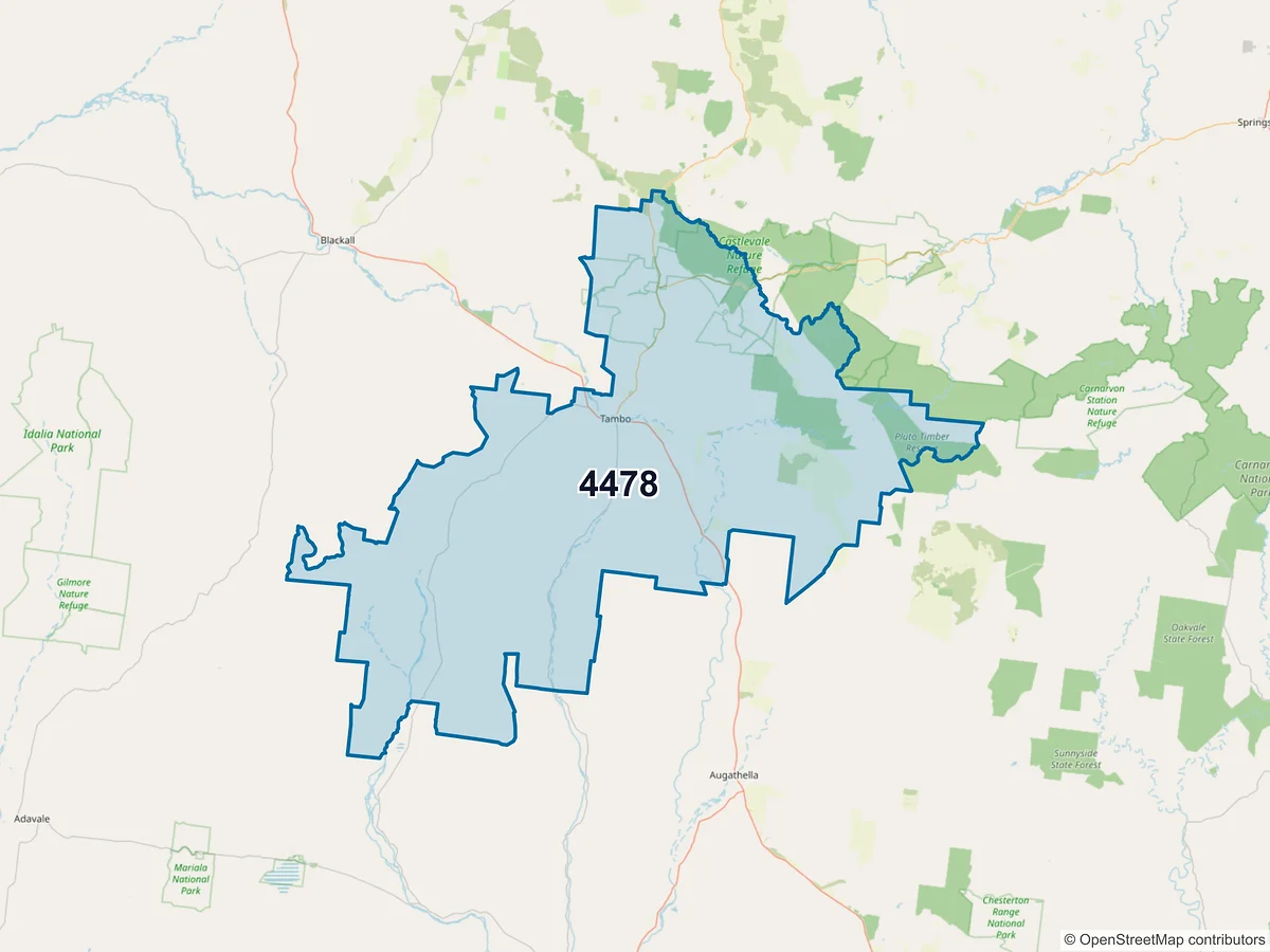 Map of postcode 4478 — Tambo, QLD, Australia