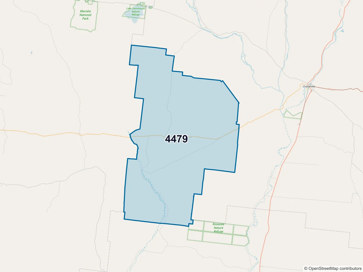 Map of postcode 4479 — Cooladdi, QLD, Australia