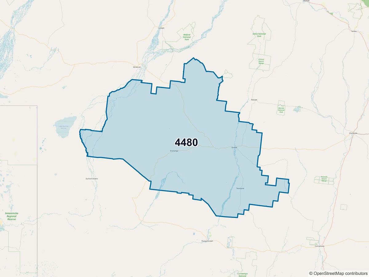 Map of postcode 4480 — Quilpie, QLD, Australia