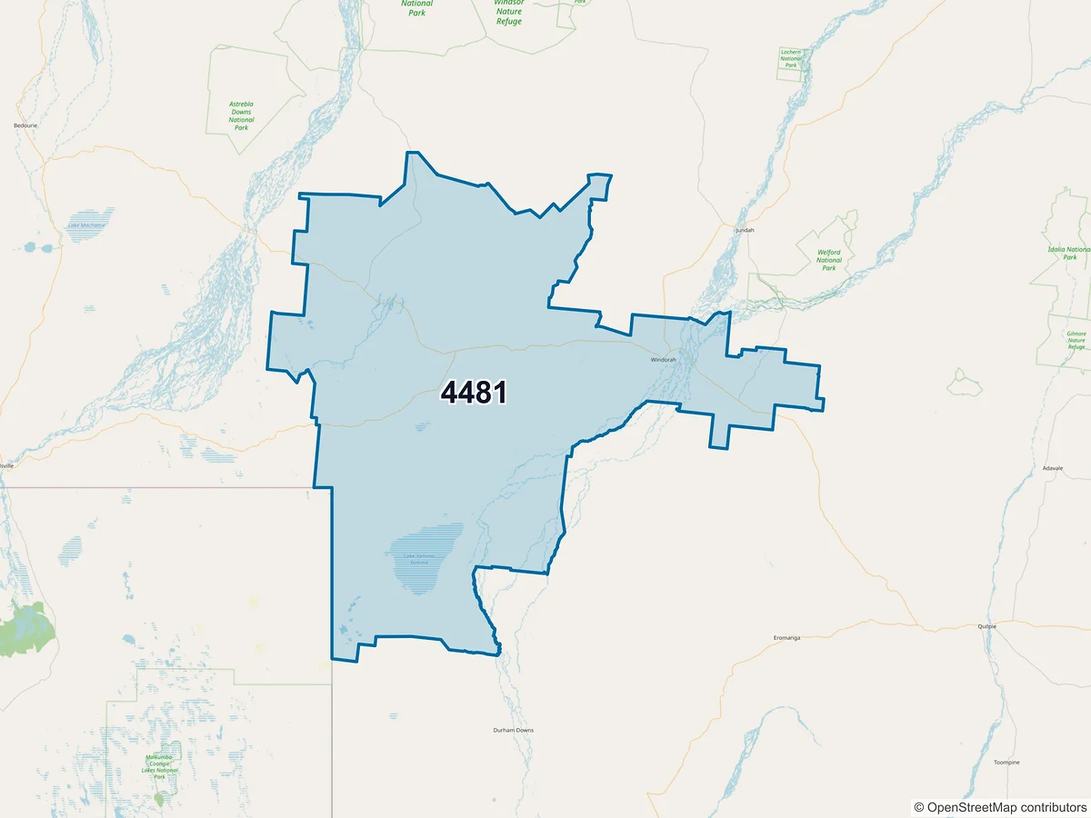 Map of postcode 4481 — Windorah, QLD, Australia