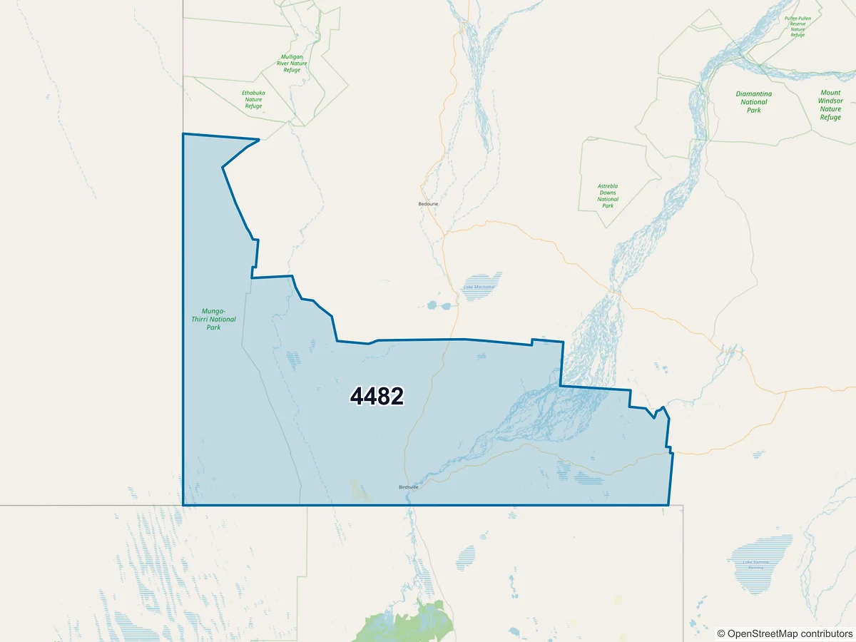 Map of postcode 4482 — Birdsville, QLD, Australia