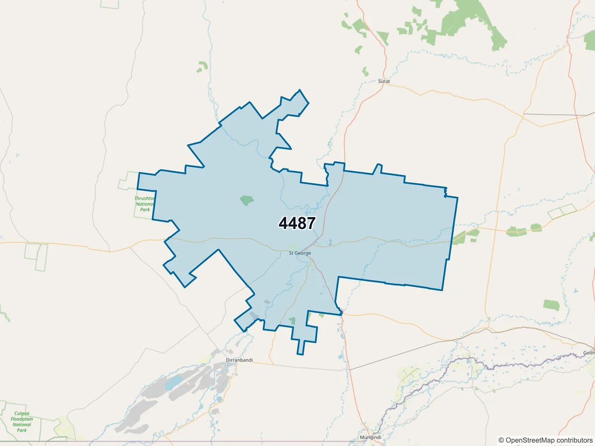 Map of postcode 4487 — St George, QLD, Australia