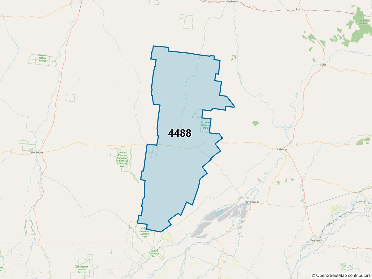 Map of postcode 4488 — Bollon, QLD, Australia