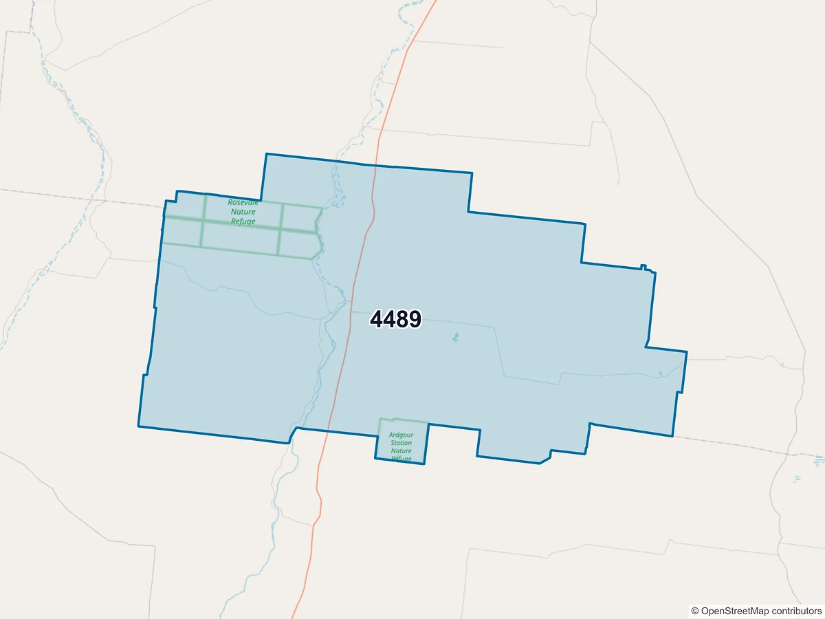 Map of postcode 4489 — Wyandra, QLD, Australia