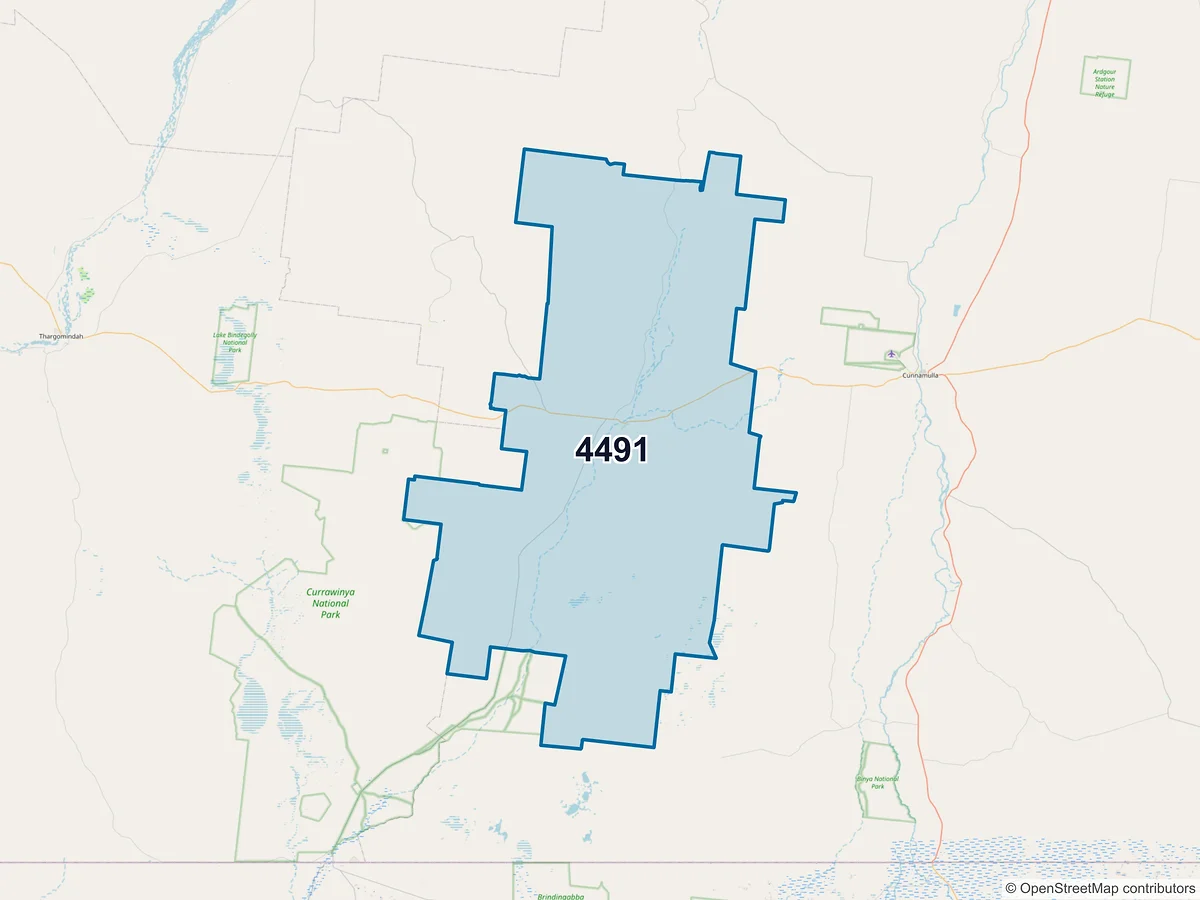 Map of postcode 4491 — Eulo, QLD, Australia