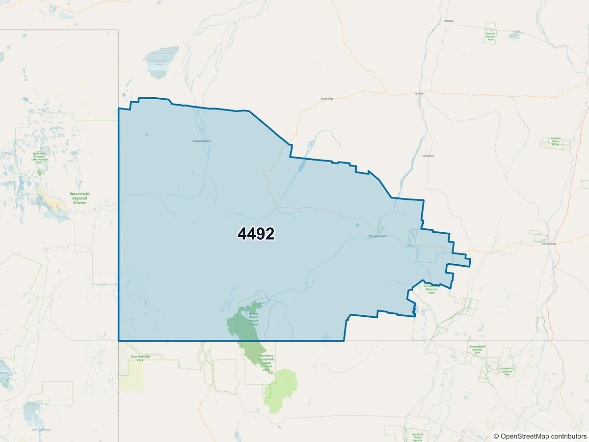 Map of postcode 4492 — Thargomindah, QLD, Australia