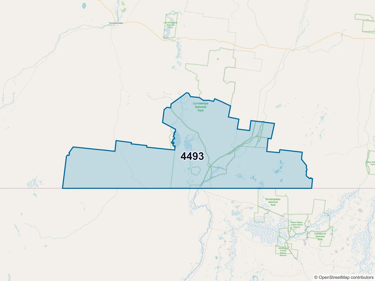 Map of postcode 4493 — Hungerford, QLD, Australia