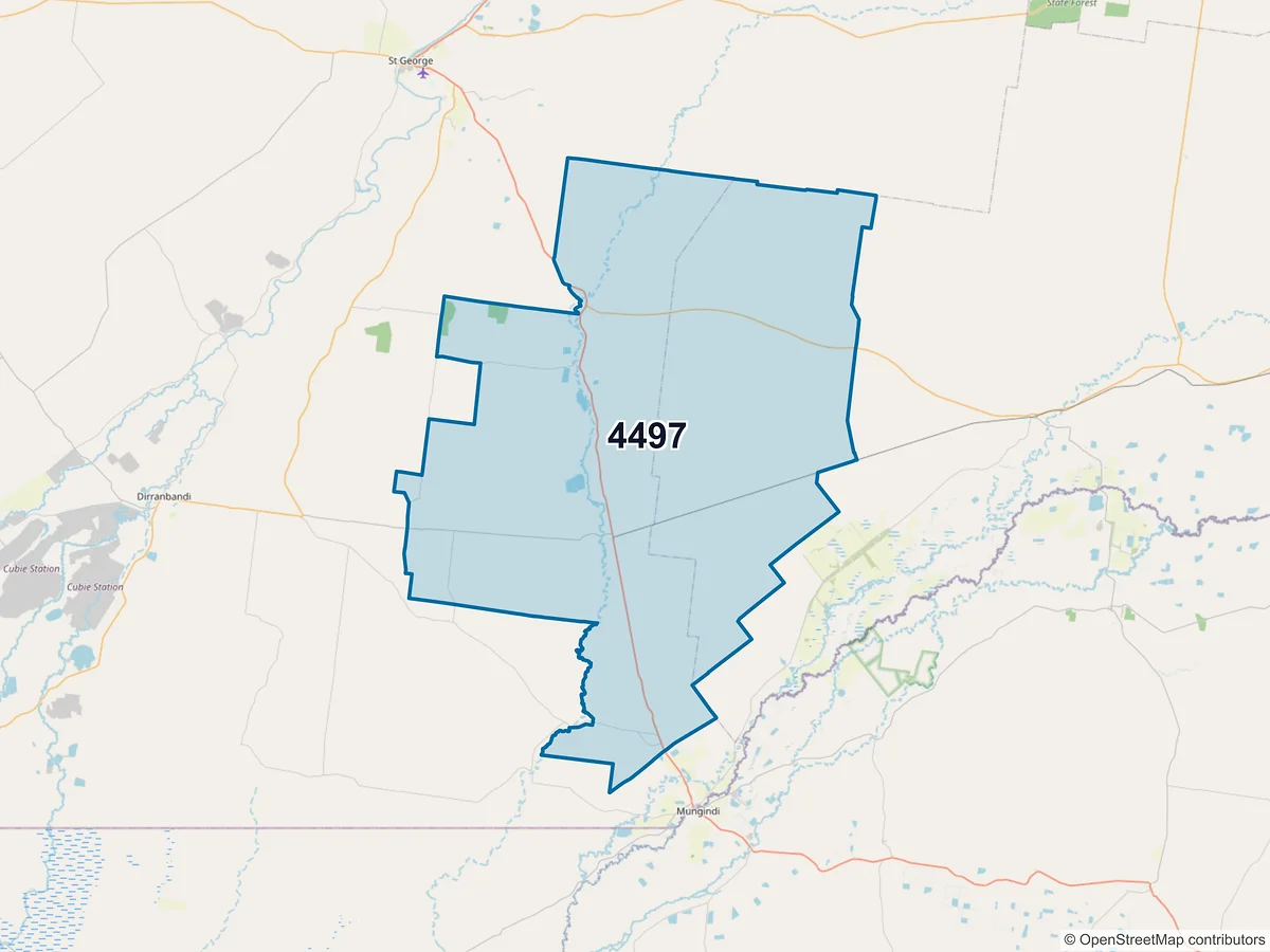 Map of postcode 4497 — Thallon, QLD, Australia