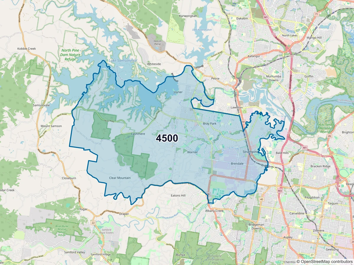 Map of postcode 4500 — Strathpine, QLD, Australia