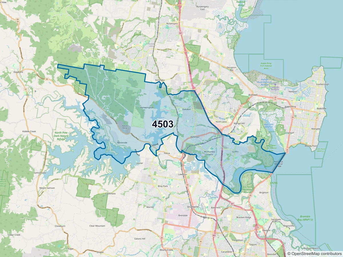 Map of postcode 4503 — Kallangur, QLD, Australia
