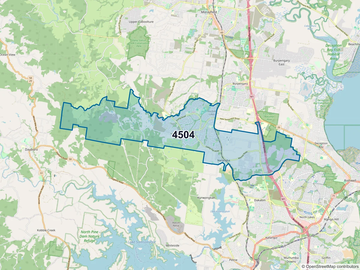 Map of postcode 4504 — Narangba, QLD, Australia