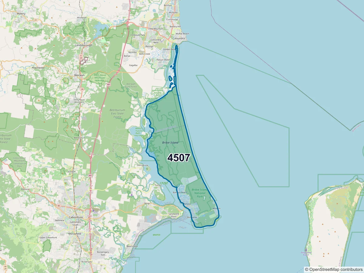 Map of postcode 4507 — Bongaree, QLD, Australia