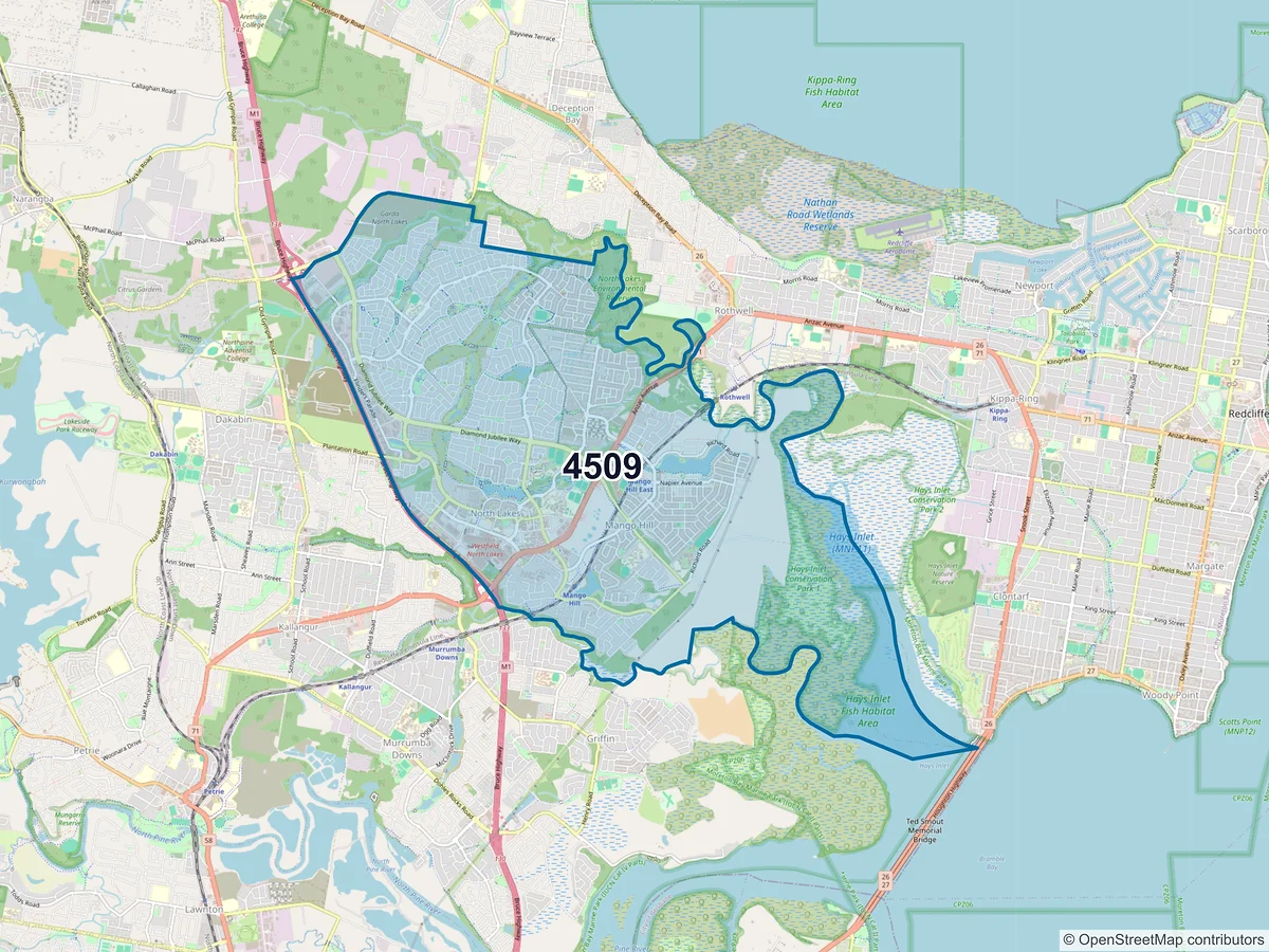 Map of postcode 4509 — North Lakes, QLD, Australia