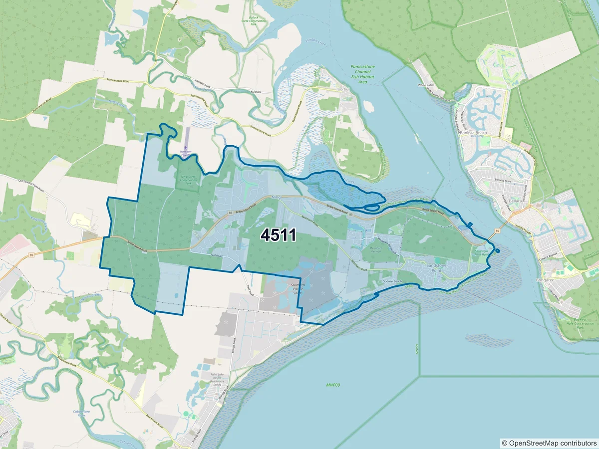 Map of postcode 4511 — Sandstone Point, QLD, Australia