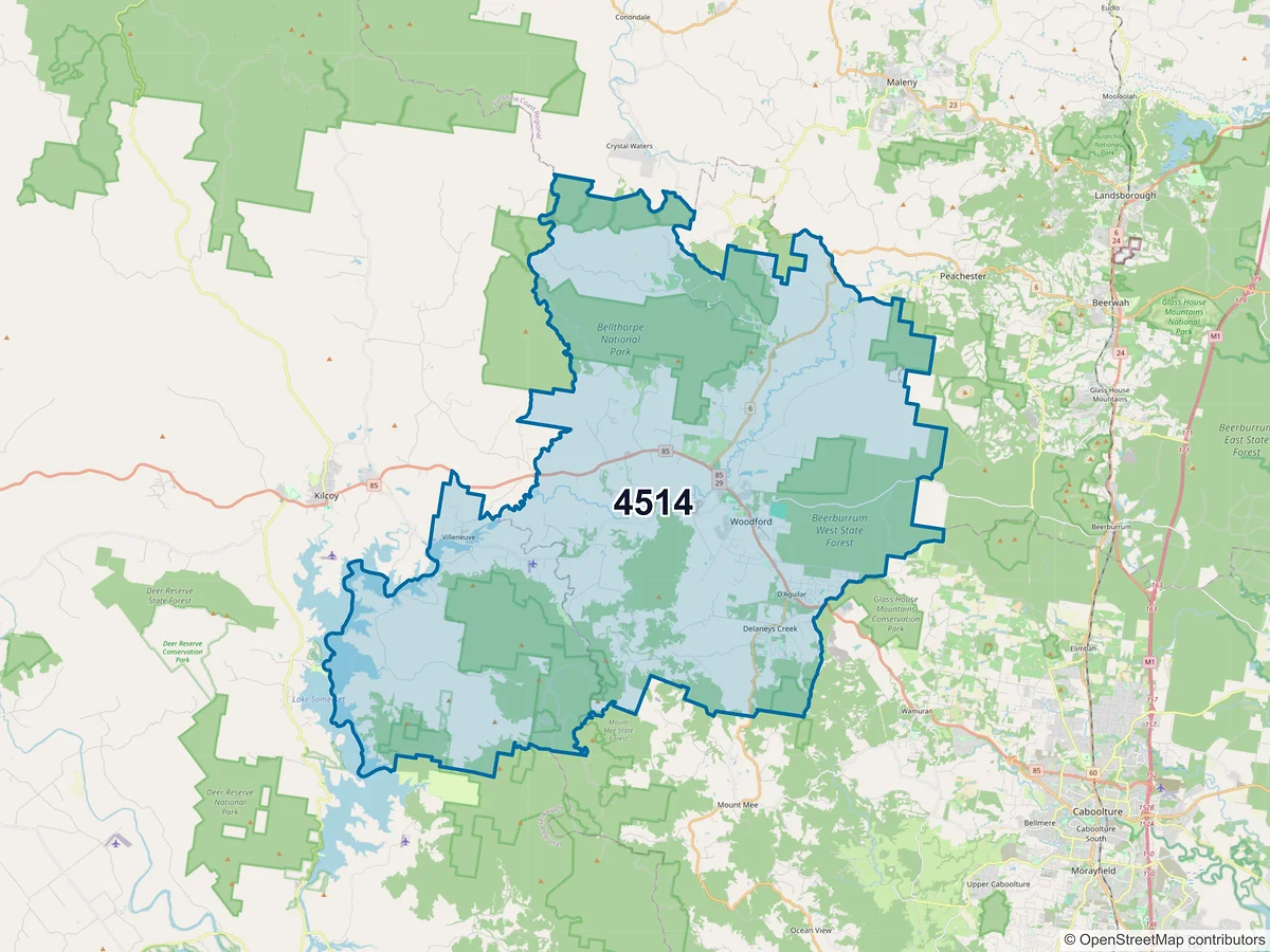 Map of postcode 4514 — Woodford, QLD, Australia