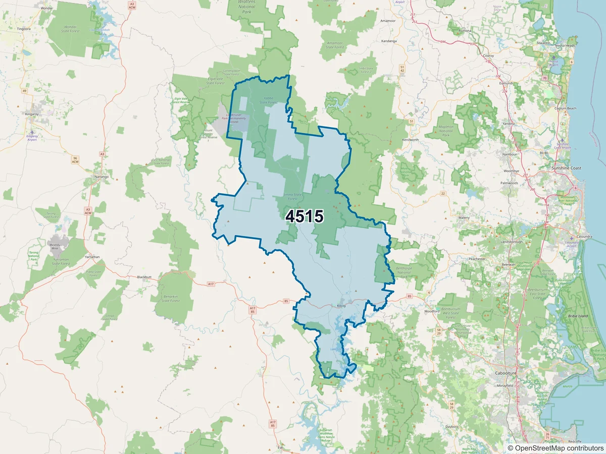 Map of postcode 4515 — Kilcoy, QLD, Australia