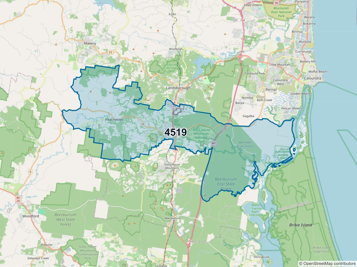 Map of postcode 4519 — Beerwah, QLD, Australia