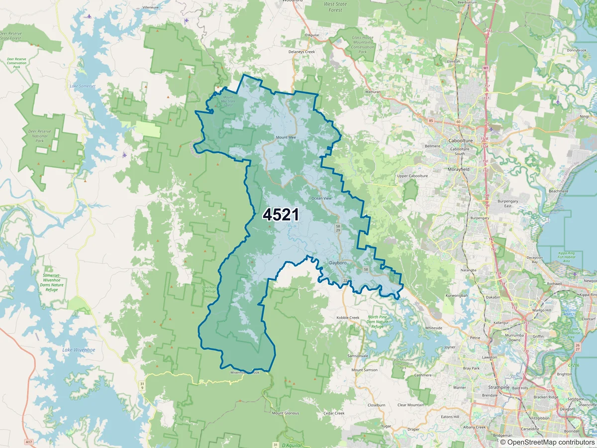 Map of postcode 4521 — Dayboro, QLD, Australia
