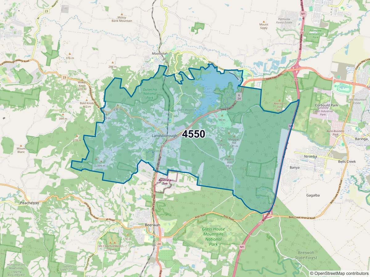 Map of postcode 4550 — Landsborough, QLD, Australia