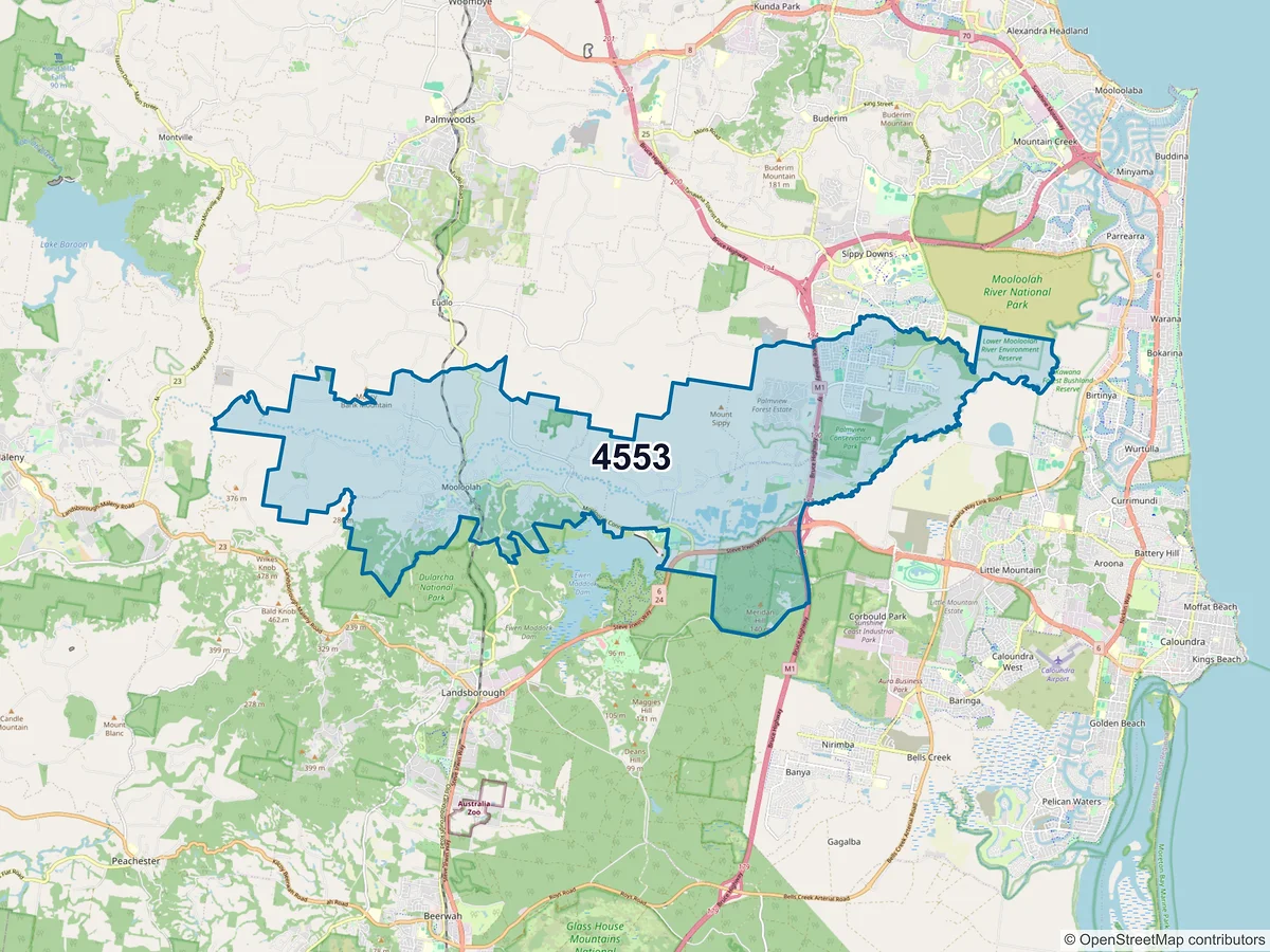 Map of postcode 4553 — Palmview, QLD, Australia