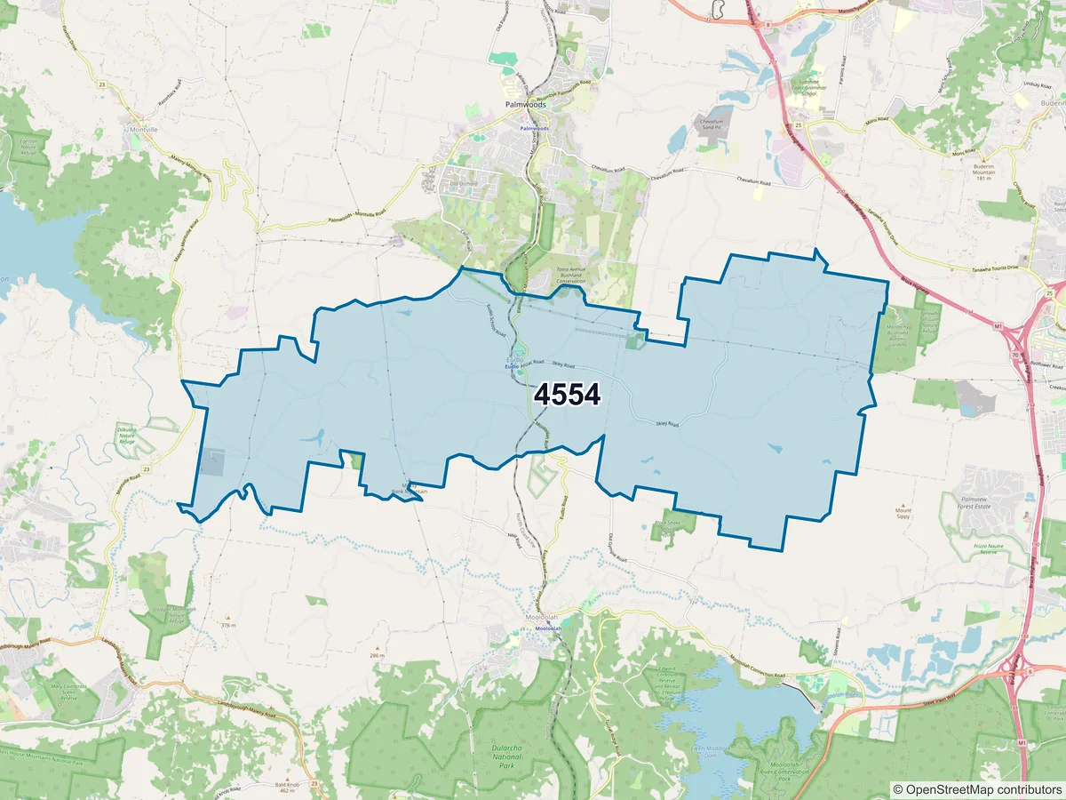 Map of postcode 4554 — Eudlo, QLD, Australia
