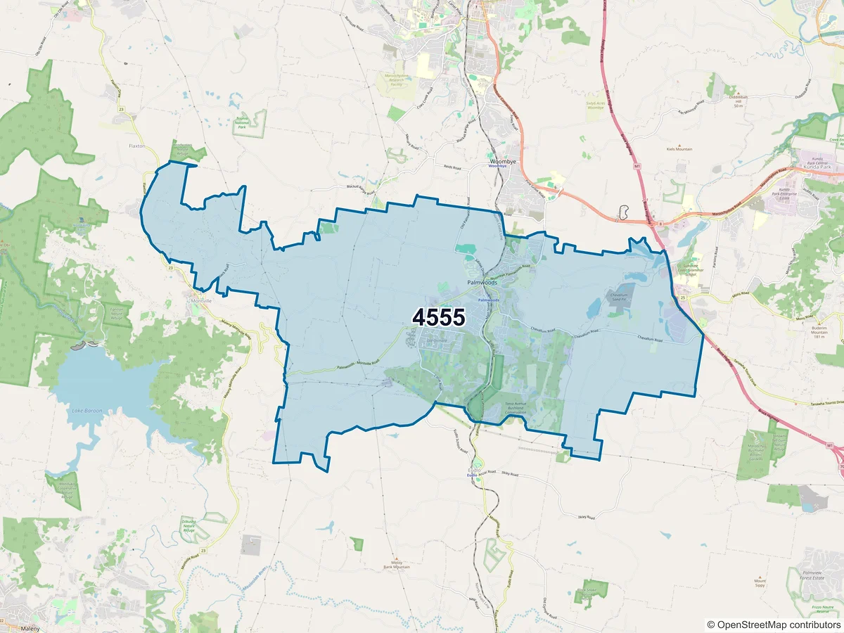 Map of postcode 4555 — Palmwoods, QLD, Australia