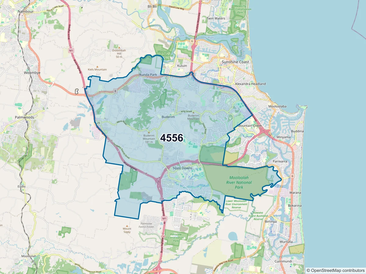 Map of postcode 4556 — Buderim, QLD, Australia