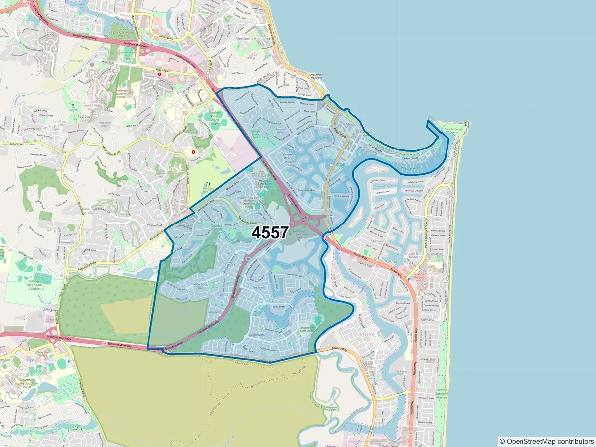 Map of postcode 4557 — Mooloolaba, QLD, Australia
