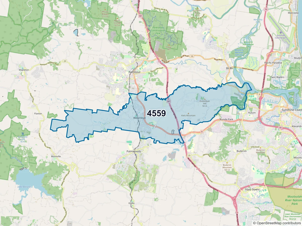 Map of postcode 4559 — Woombye, QLD, Australia