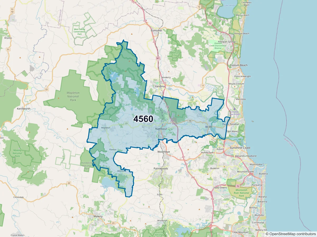 Map of postcode 4560 — Nambour, QLD, Australia